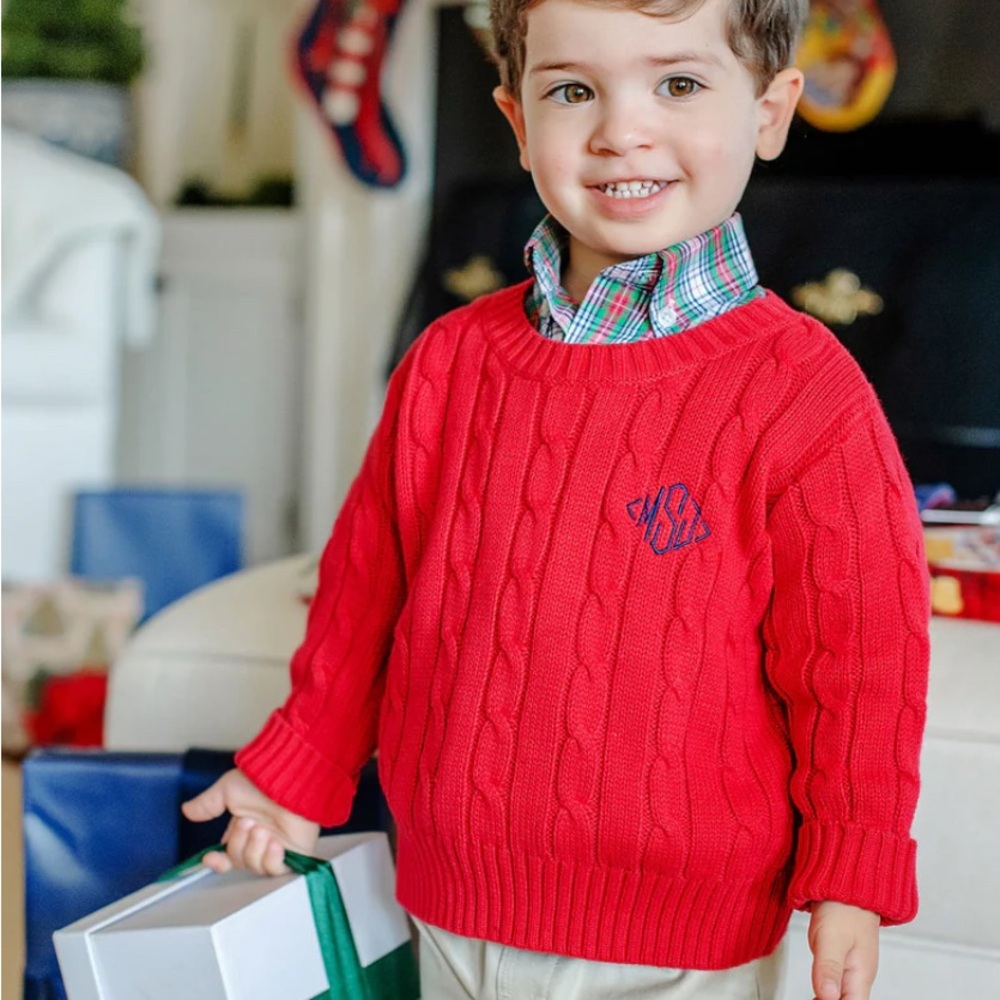 THE BEAUFORT BONNET CO Crawford Crewneck Cable Knit Sweater - 18-24M